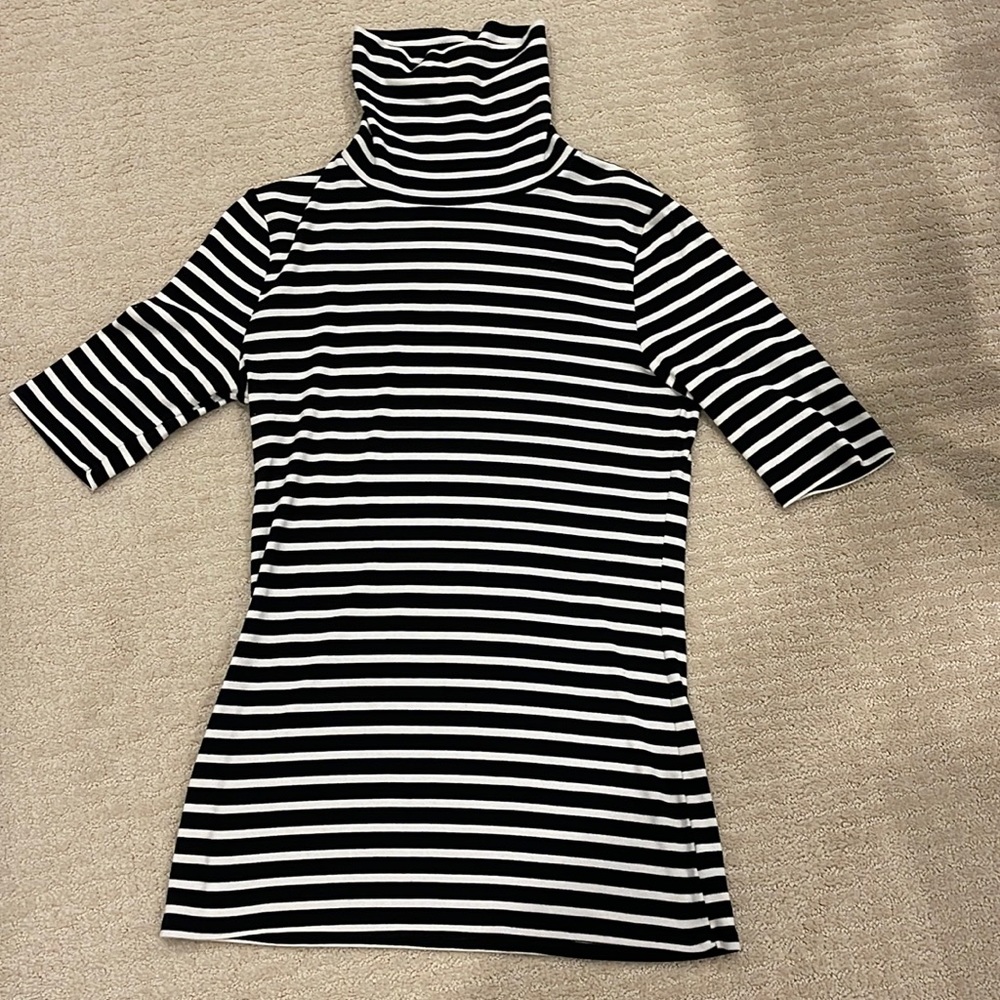 Black & White Striped Turtleneck Shirt